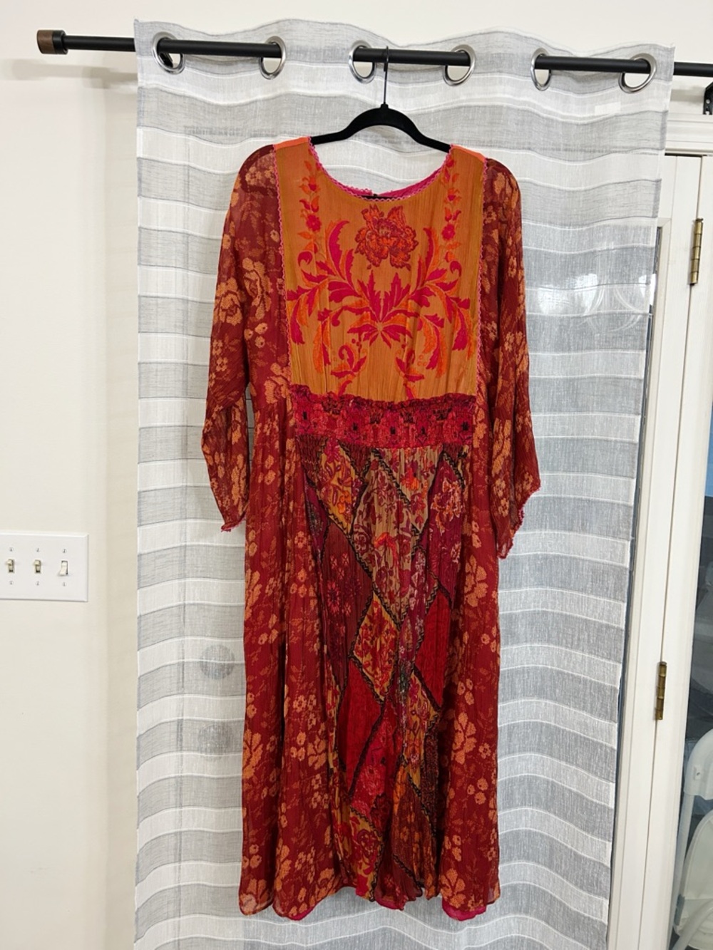 Soft Surroundings Bohemian Floral Midi Dress in Deep Red